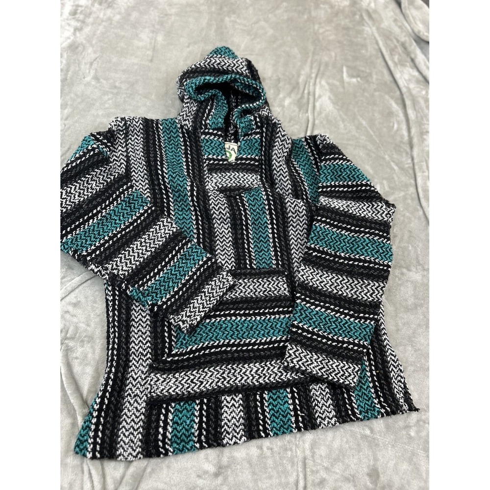 Vintage 90s Baja Joe Pull Over Hoodie Drug Rug Size 2XL Blue Multi Color Y2K
